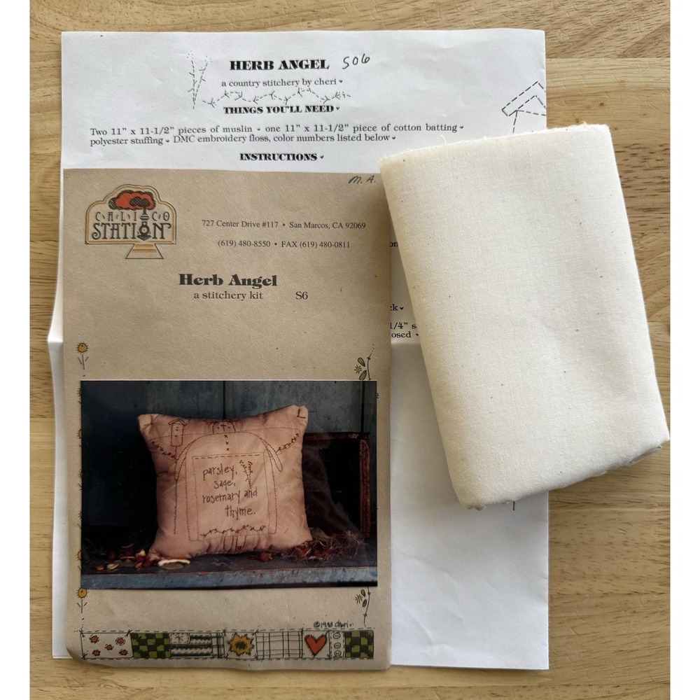 CALICO STATION‎ Stitchery - Herb Angel S6 Embroidery Pillow Pattern & Fabric